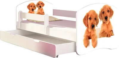 Obrázek produktu pro ACMA postel pro mladé Dětská postel junior Kompletní sada s lamelovým roštem a ochranou proti vypadnutí matrace bílá 39 štěňat 180x80 + základna postele