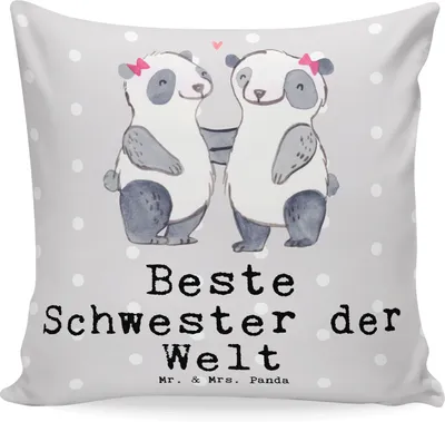Produktbild von Mr. & Mrs. Panda Dekokissen Panda Beste Schwester der Welt - Grau Pastell - Geschenk, Schwesterherz, Liebe, Sofakissen, Geschenkidee, Kuschelkissen, Familie, 40x40
