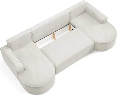 Image de GUTTO Molly Canapé d'angle en forme de U avec forme arrondie en crème-beige gris daim - une forme arrondie très tendance ! Nouveau 2025 (avec fonction de couchage)