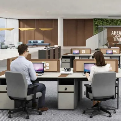 Produktbild von Modernes Design Schreibtisch für 4 Personen Grauer  Büromöbel Holz