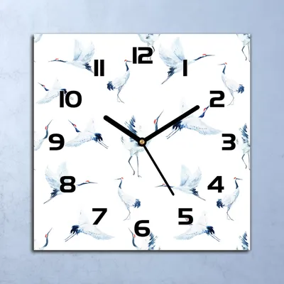 Produktbild von Wanduhr Echt-Glas-Küchenuhr Aquarell Kraniche Quarz Lautlos 30x30 Deko Bilder