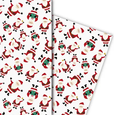 Produktbild von Süßes Weihnachtspapier mit lustigen Weihnachtsmännern, weiß, 32 x 48cm - G9849, 32 x 48cm