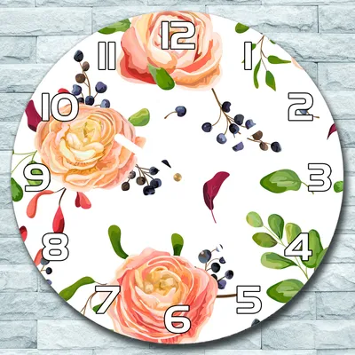 Produktbild von Wanduhr aus Glas Rund fi 30 Rosen und Beeren Quarz Deko Wohnzimmer Büro