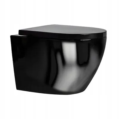 Produktbild von Keramik Vorwandelement Wand WC Toilette Tiefspüler mit Softclose WC-Sitz Schwarz