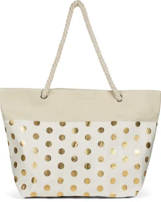 Image de styleBREAKER : Grand sac de plage avec motif de pois métallisés | Sac cabas pour femmes avec cordons de serrage et fermeture éclair | Sac de plage au style bohème | 56 x 38 x 17 cm