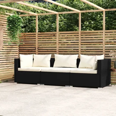 Produktbild von Maison Exclusive - 3-Sitzer-Sofa mit Kissen Schwarz Poly Rattan