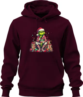 Produktbild von Grinch Weihnachtsgeschenk lustig böse Geschenkidee Retro Uni Hoodie Kapuzenpullover, Burgundy, 3XL