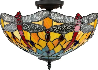 Immagine prodotto di Plafoniera stile Tiffany "Rijeka" ottone metallo vetro plafoniera soggiorno corridoio