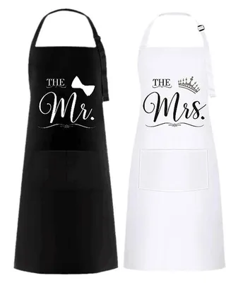 Produktbild von 2-teiliges Schürzen-Set für Paare, wasserdichte Küchenschürze, verstellbare Schürze mit 2 Taschen, Geschenkidee für Paare zum Jahrestag, zur Hochzeit, zum Valentinstag, zum Vatertag, zum Muttertag (Schwarz & Weiß)
