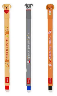 Immagine prodotto di Set da 3 penne gel cancellabili LEGAMI – Cani, Fur-ever Friends, Edizione limitata estiva, inchiostro cancellabile, rosso, blu, nero, EPSET0017