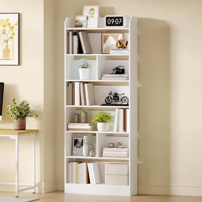 Obrázok produktu pre Biele minimalistické regálové skrine, 7 políc, 8 priehradiek, rozmer 24x60x199 cm