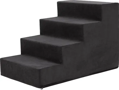 Produktbild von PillowPrim Tiertreppen Einganghilfe Kleinere Hunde Stufen Rampe Katzentreppe 4 Stufen Groß Schwarz Höhe 40 cm
