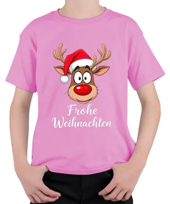 Produktbild von Frohe Weihnachten Rentier Rudolf Cartoon Niedlich Lustig Geschenk Kinder T-Shirt, Pink, 116