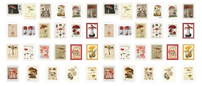 Produktbild von 46-teiliges Stempelaufkleber-Set, Pilz-Serie, Vintage-Postaufkleber für DIY-Dekoration