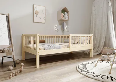 Produktbild von TIMBEE Alfi Kinderbett Einzelbett Kiefernholz 90x180cm Bett Holz Unlackiert