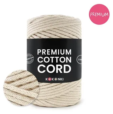 Produktbild von KOKONKI Premium Baumwollkordel 3 mm, 100 m, Warmbeige 301 – formstabil