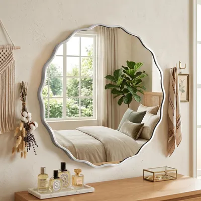 Image de Omgoods - Miroir mural rond avec cadre métallique de forme incurvée