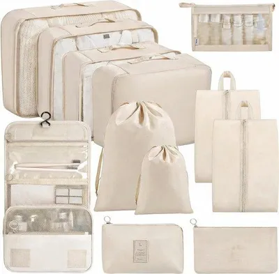 Produktbild von Famanu Koffer Organizer Set – 12-teilig – Packwürfel – Beige