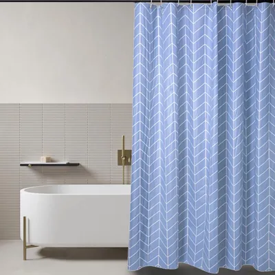 Produktbild von LIONMOOD Duschvorhang - Badewannen Vorhang inkl. Haken - PEVA - 180x200cm - Pattern-Chevron-Blau