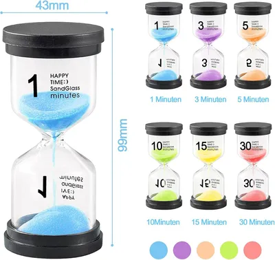 Produktbild von Sanduhr Set, 6 Stück, 1 Minute bis 30 Minuten, 6 Farben, für Zeitmanagement