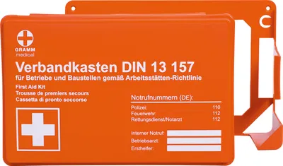 Produktbild von Betriebsverbandkasten MINI, orange mit Füllung DIN 13157:2021-11 Größe