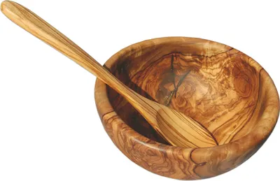 Produktbild von Müslischale Ø 14 cm aus Olivenholz mit Löffel – natürlich & handgefertigt