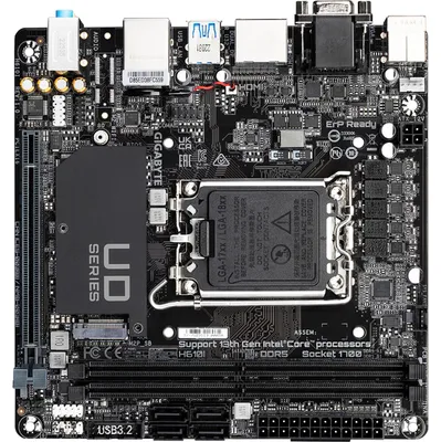 Produktbild von GIGABYTE H610I Mainboard - Unterstützt Intel Core 14 CPUs, 4+1+1 Hybrid Digital VRM, bis zu 5600MHz DDR5, 1xPCIe 3.0 M.2, GbE LAN, USB 3.2 Gen 1
