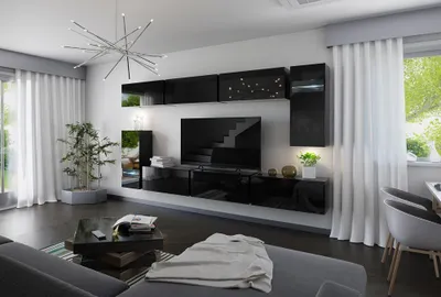 Produktbild von FurMeb24 - Wohnwand BOXI 3 - Hochglanz mit LED Wohnzimmerm¶bel mit Wohnzimmerm¶bel mit , 6 H€ngeschr€nken , 2 H€ngevitrinen .