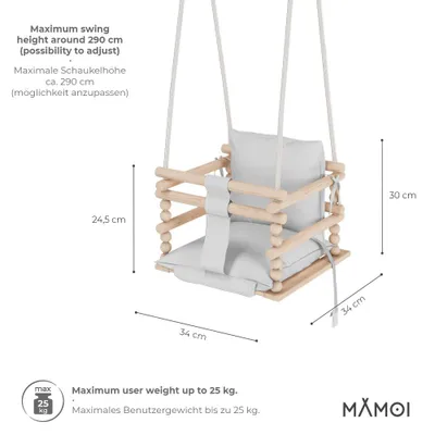 Immagine prodotto di MAMOI® Altalena per bambini, altalena per interni e per esterni, altalena in legno per neonati e bambini, altalena per bambini, altalene in legno, altalena per bambini