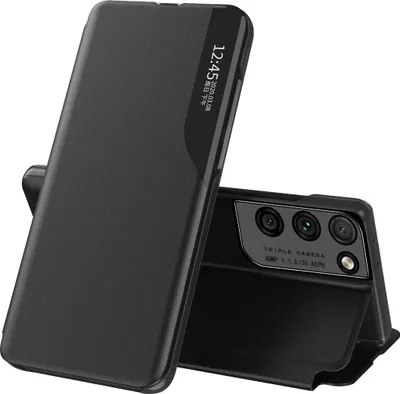 Image de Etui pour Samsung Galaxy S21 Ultra 5G, étui en cuirPolyuréthaneavec fenêtre et fonction stand noir
