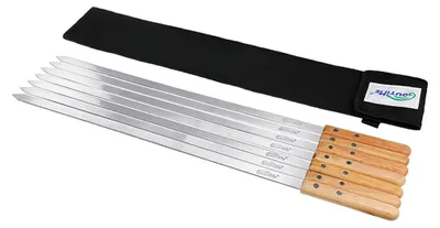 Image de Omgoods - Ensemble de 7 brochettes de barbecue en acier inoxydable avec manches en bois
