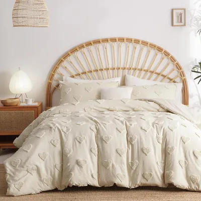 Produktbild von Bettbezug 155 x 220 cm - Boho - Vintage - Herzmuster - 1 Kissenbezug 80 x 80 cm - 100% Mikrofaser