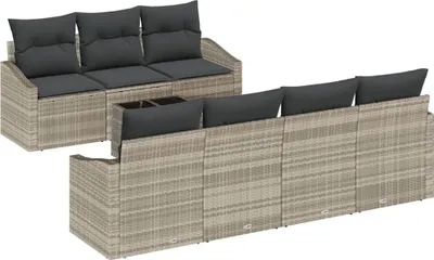Immagine prodotto di vidaXL Set di divani da esterno, 8 pezzi, grigio chiaro [Materiale sintetico]: rattan sintetico