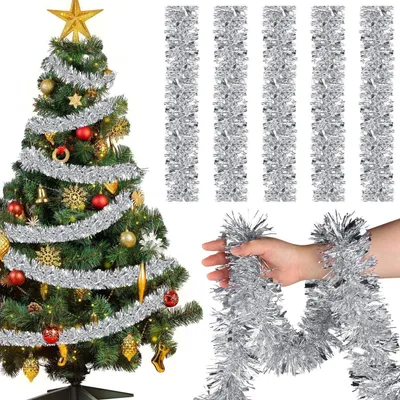Productafbeelding van Kerstkrans, lametta, glitters, zilver, 12 meter, 1 stuk