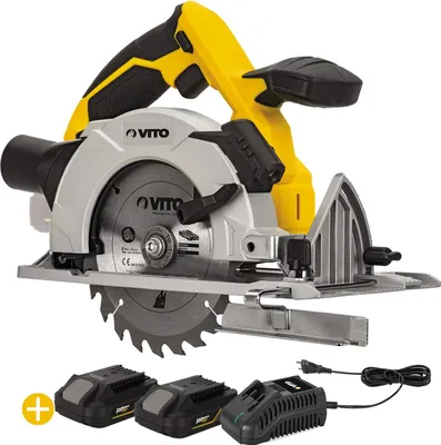 Produktbild von Akkubetriebene Kreissäge 20V + 2 Lithium-Akkus 2,0 Ah + Schnellladegerät, Marke VITO