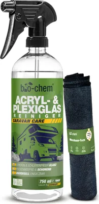 Produktbild von bio-chem Acryl- und Plexiglasreiniger - 750 ml + Mikrofasertuch - Glasreiniger für die materialschonende Reinigung von Fenstern aus Plexiglas und Acrylglas