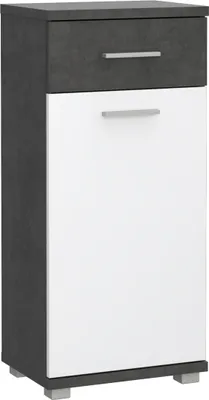 Produktbild von Forte CHAMP Kommode 40, moderne Badkommode 40, 1-türig, 1 Schublade, Holzwerkstoff, Betonoptik Dunkelgrau mit Weiß, 40,1 cm breit x 87,6 cm hoch x 28,9 cm tief