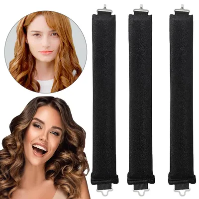 Produktbild von 12er-Pack hitzefreie Lockenstäbe, brandneu Locken über Nacht, keine Hitze erforderlich, Flanell-Lockenstäbe für mittellanges u. langes Haar (schwarz)