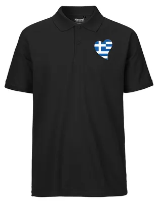 Produktbild von Huuraa Herren Polo Shirt Griechenland Flagge Herz M Black Bio Baumwolle Fairtrade Poloshirt Geschenkidee