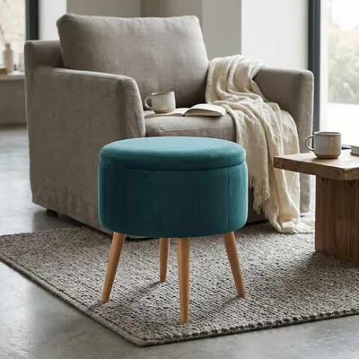 Image de Hanah Home, pouf de haute qualité, 100% mélaminé, 45 cm de diamètre, couleur émeraude, rembourrage en mousse 18D