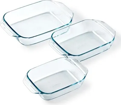 Produktbild von Pyrex Auflaufformen Set, 3 Stück, Rechteckig, Glas, 20 cm, 25 cm, 28 cm, Thermoschockbeständig