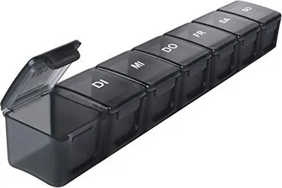 Produktbild von Tablettenbox 7 Tage Deutsch, SUKUOS XL Groß Pillendose Fächer, Medikamenten-Box für (Schwarz)