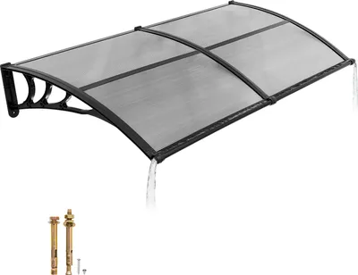 Image de Auvent VEVOR pour porte d'entrée, 965 x 1987 mm, auvent en arc, toiture avec système de drainage et support ABS, protection contre la pluie, la neige et le soleil, toit de porte en polycarbonate pour véranda et terrasse, gris fumé