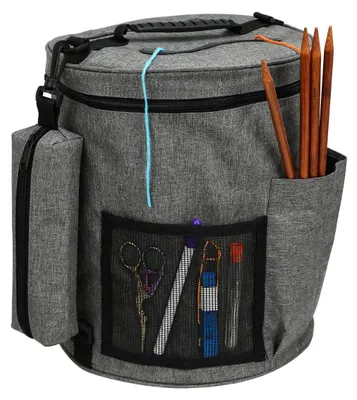 Stricktasche aus Oxford-Stoff, 28x33 cm, grau, mit Schultergurt