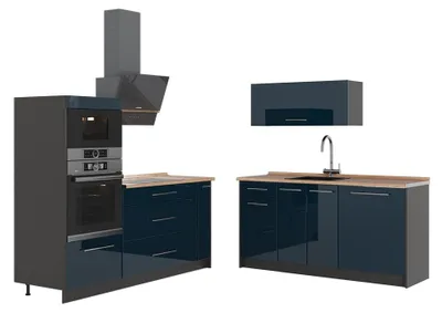 Productafbeelding van Keuken Vicco Fame-Line Donkerblauw hoogglans/Antraciet 340 cm, WB Eik, Model 63675