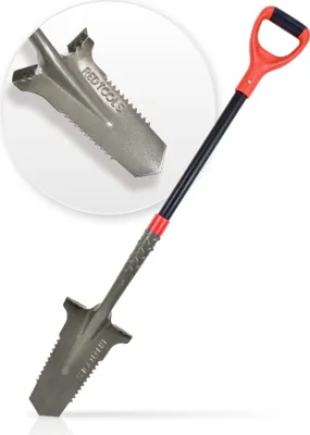 Produktbild von Red Tools Gärtnerspaten Power Head - Spaten mit Wurzelsäge - 115cm - hochwertiges Spatenblatt für steinige & Harte Böden - mit Trittkante und bequemem Soft-Touch-Griff (Grau)