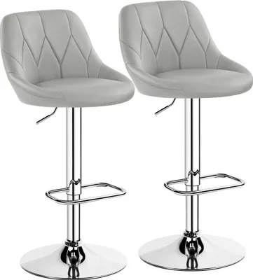 Produktbild von Yaheetech 2er Barhocker-Set Verstellbare Sitzhöhe 61,5 cm - 83 cm Polsterhocker mit Drehbarer Sitzfläche Hocker mit Fußstütze, Hellgrau