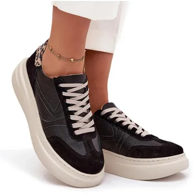 Zdjęcie produktu dla Skórzane Sneakersy Damskie Na Platformie Panterka Zazoo N1263 Czarne 37