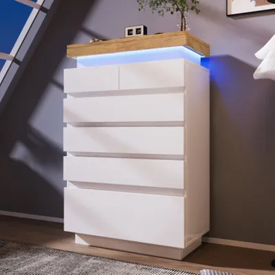 Produktbild von Nachttisch,Kommode, Sideboard mit 6 Schubladen, LED Beleuchtung (App Control), Mehrzweckschrank für Wohnzimmer und Schlafzimmer