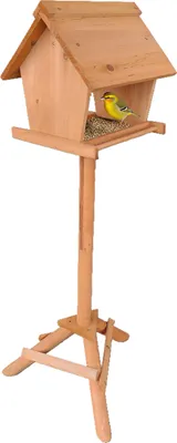 Produktbild von Relaxdays Vogelfutterhaus mit Ständer, Tannenholz, Garten, Balkon & Terrasse, Vogelhaus HBT: 107 x 32 x 27 cm, orange